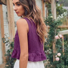 Purple cotton linen crop top