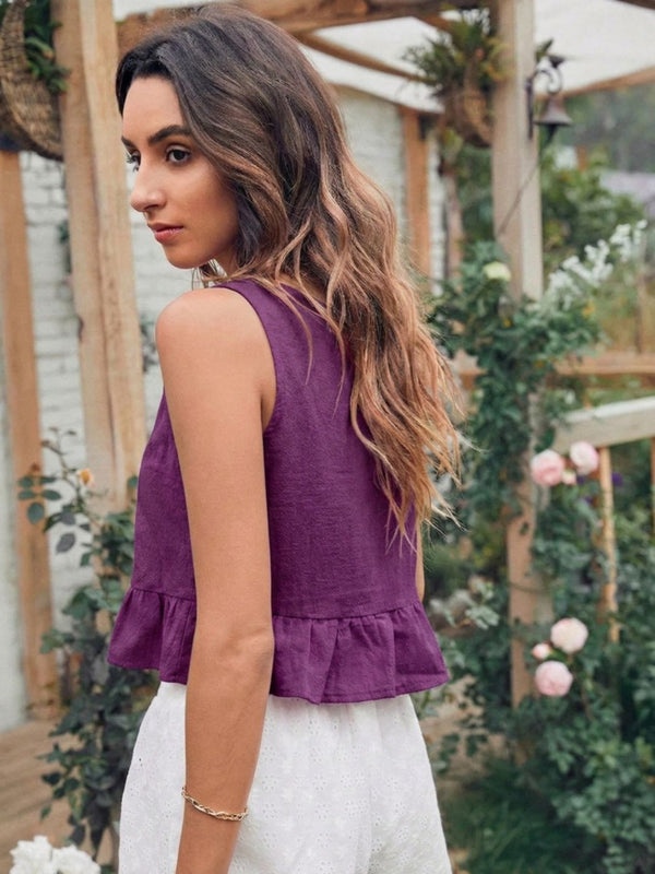 Purple cotton linen crop top
