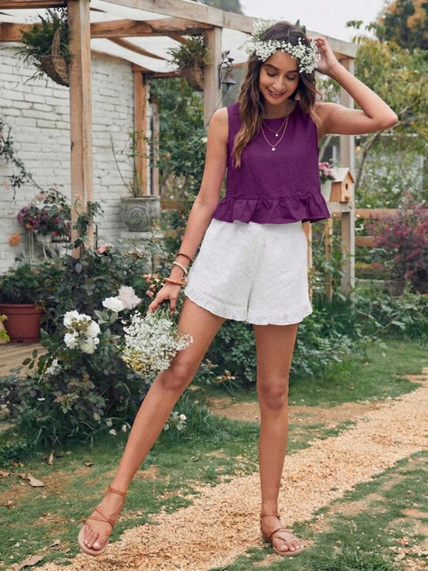 Purple cotton linen crop top