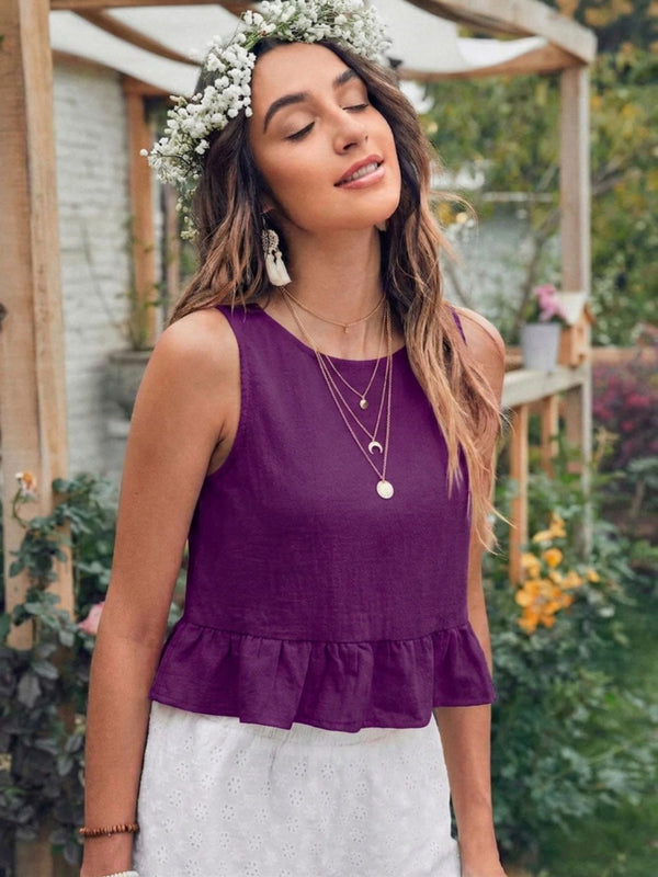 Purple cotton linen crop top