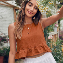 Rust Orange cotton linen crop top