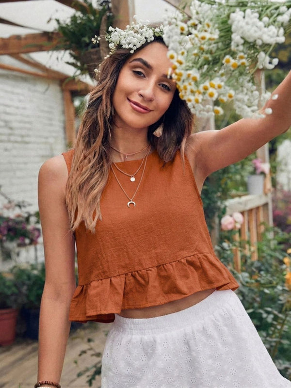 Rust Orange cotton linen crop top