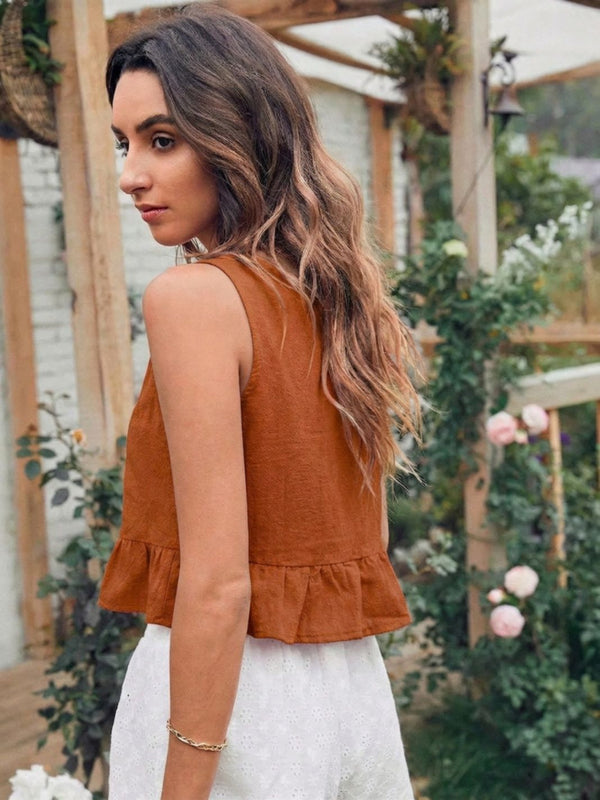 Rust Orange cotton linen crop top
