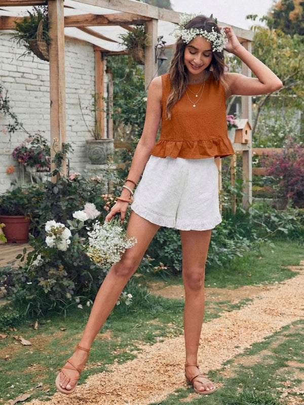 Rust Orange cotton linen crop top
