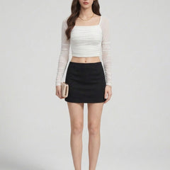 Istyle Can women white ruched net crop top view 2