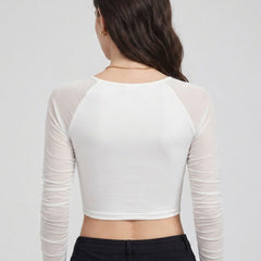 Istyle Can women white ruched net crop top view 5