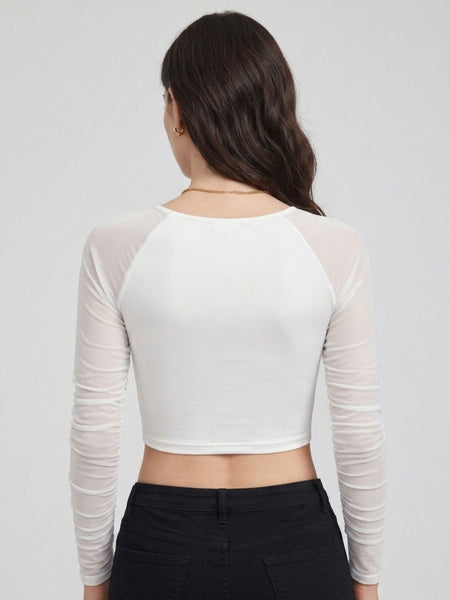 Istyle Can women white ruched net crop top view 5