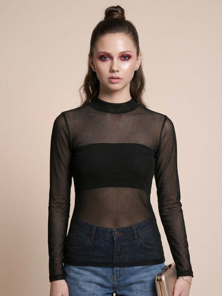 Istyle Can women black sheer net top front view