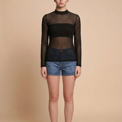 Istyle Can women black sheer net top view 6