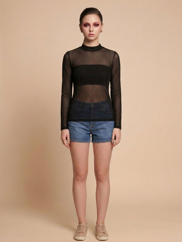 Istyle Can women black sheer net top view 6