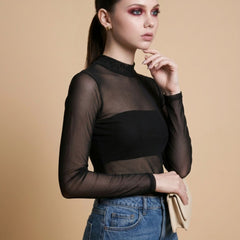 Istyle Can women black sheer net top view 2