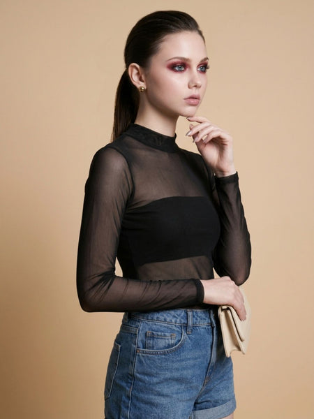 Istyle Can women black sheer net top view 2