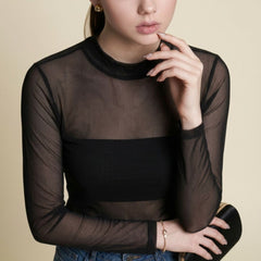 Istyle Can women black sheer net top view 7