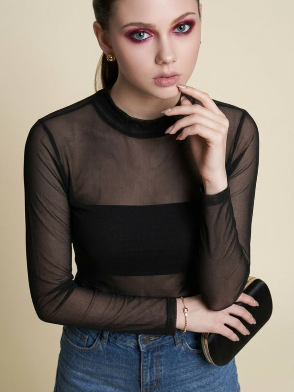 Istyle Can women black sheer net top view 7