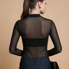 Istyle Can women black sheer net top view 3