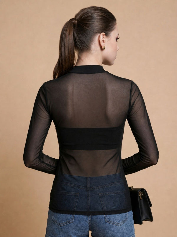 Istyle Can women black sheer net top view 3