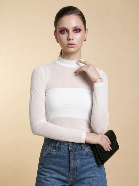 Istyle Can women white sheer net top front view