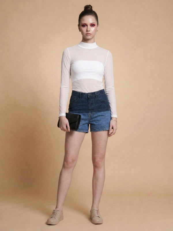 Istyle Can women white sheer net top view 6