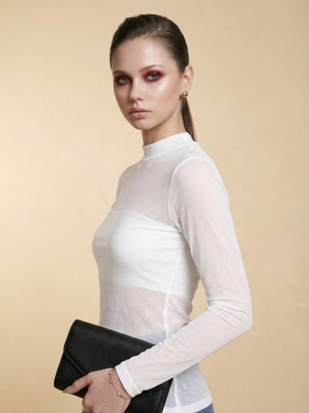 Istyle Can women white sheer net top view 2