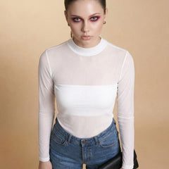 Istyle Can women white sheer net top view 7