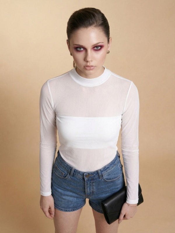 Istyle Can women white sheer net top view 7