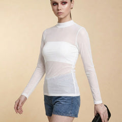 Istyle Can women white sheer net top view 5