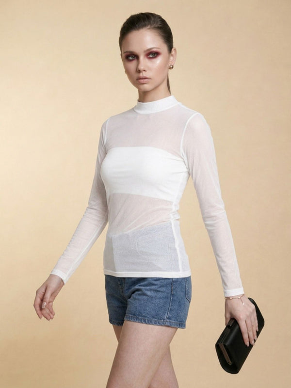 Istyle Can women white sheer net top view 5
