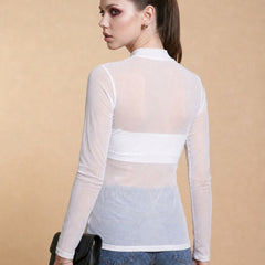 Istyle Can women white sheer net top view 3