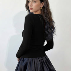 Black ribbed square neck top back view