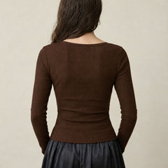 Brown ribbed square neck top back view
