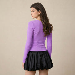 Lavender ribbed square neck top back view