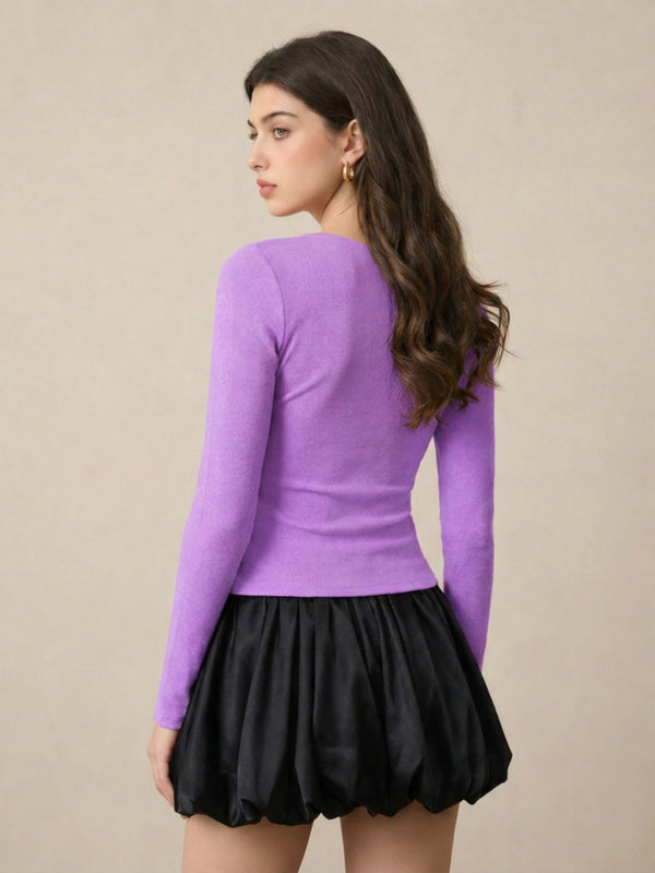 Lavender ribbed square neck top back view