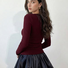 Maroon ribbed square neck top back view