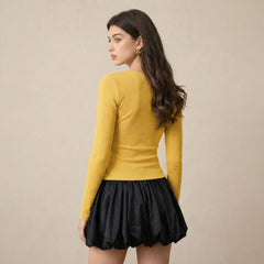 Mustard ribbed square neck top back view