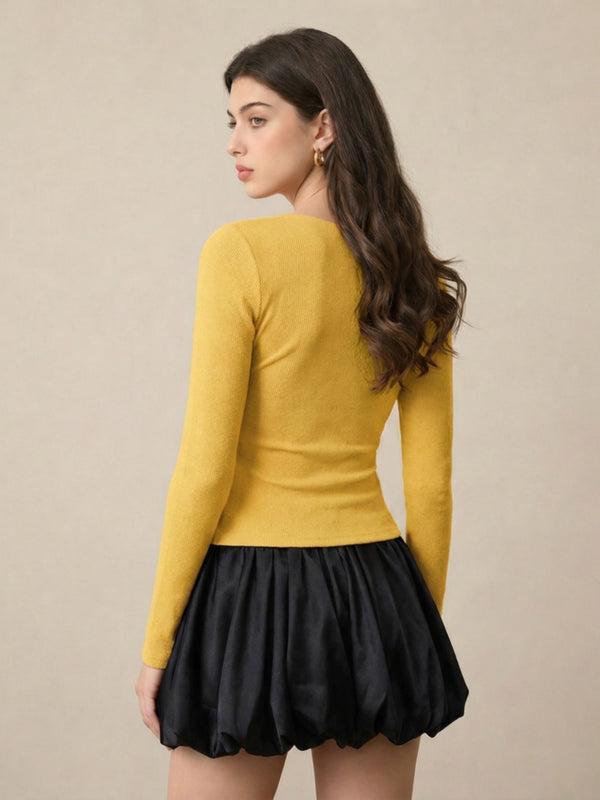 Mustard ribbed square neck top back view
