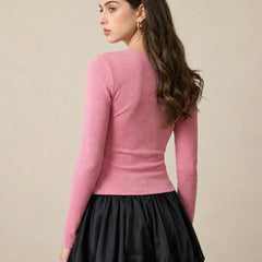 Pink ribbed square neck top back view