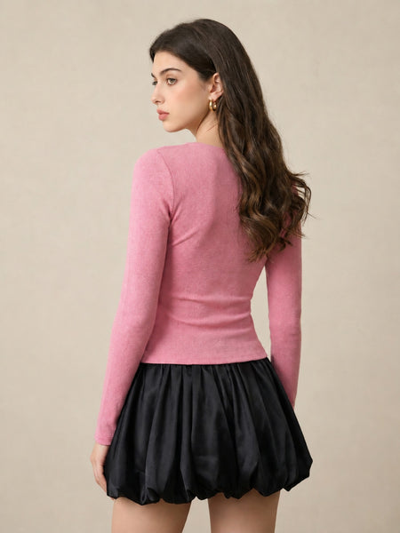 Pink ribbed square neck top back view