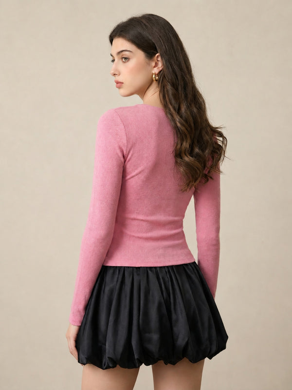 Pink ribbed square neck top back view