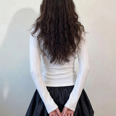White ribbed square neck top back view
