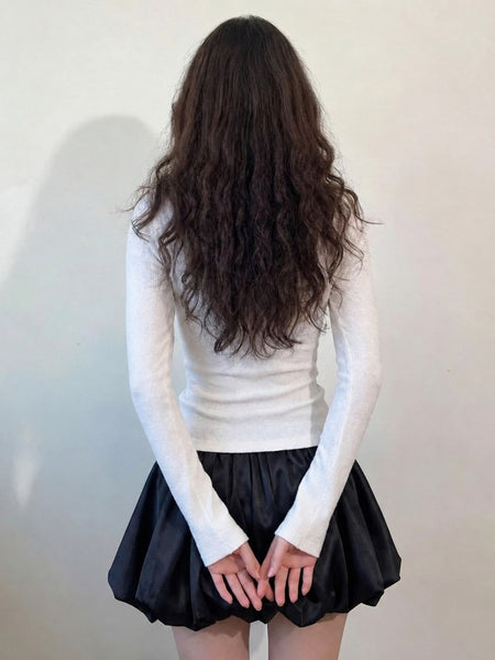 White ribbed square neck top back view