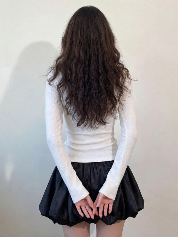 White ribbed square neck top back view