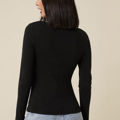 Black square neck rib knit top back view