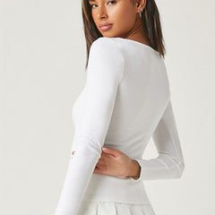 White square neck rib knit top back view