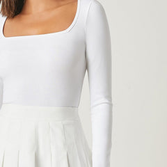 White square neck rib knit top model view 4
