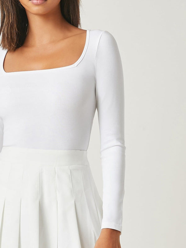 White square neck rib knit top model view 4