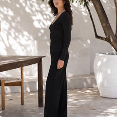 Black lace trim v-neck top model view 7