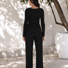 Black lace trim v-neck top back view