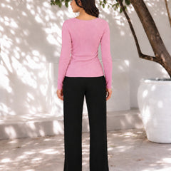 Pink lace trim v-neck top back view