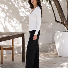 White lace trim v-neck top model view 7
