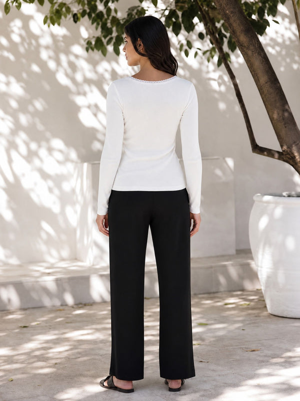 White lace trim v-neck top back view